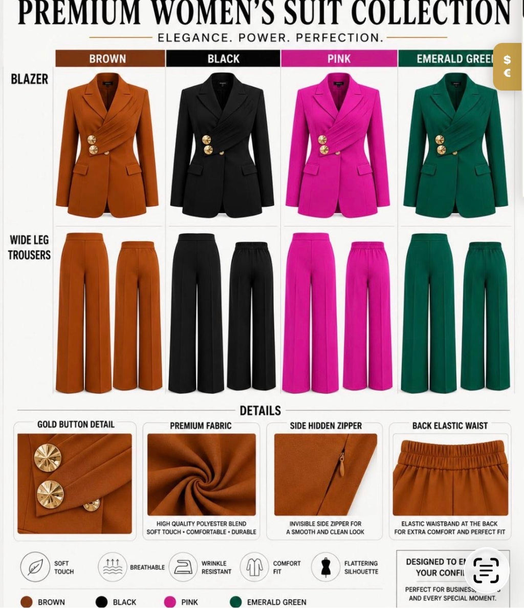 Elegant Women’s Two-Piece Blazer and Palazzo Trouser Set