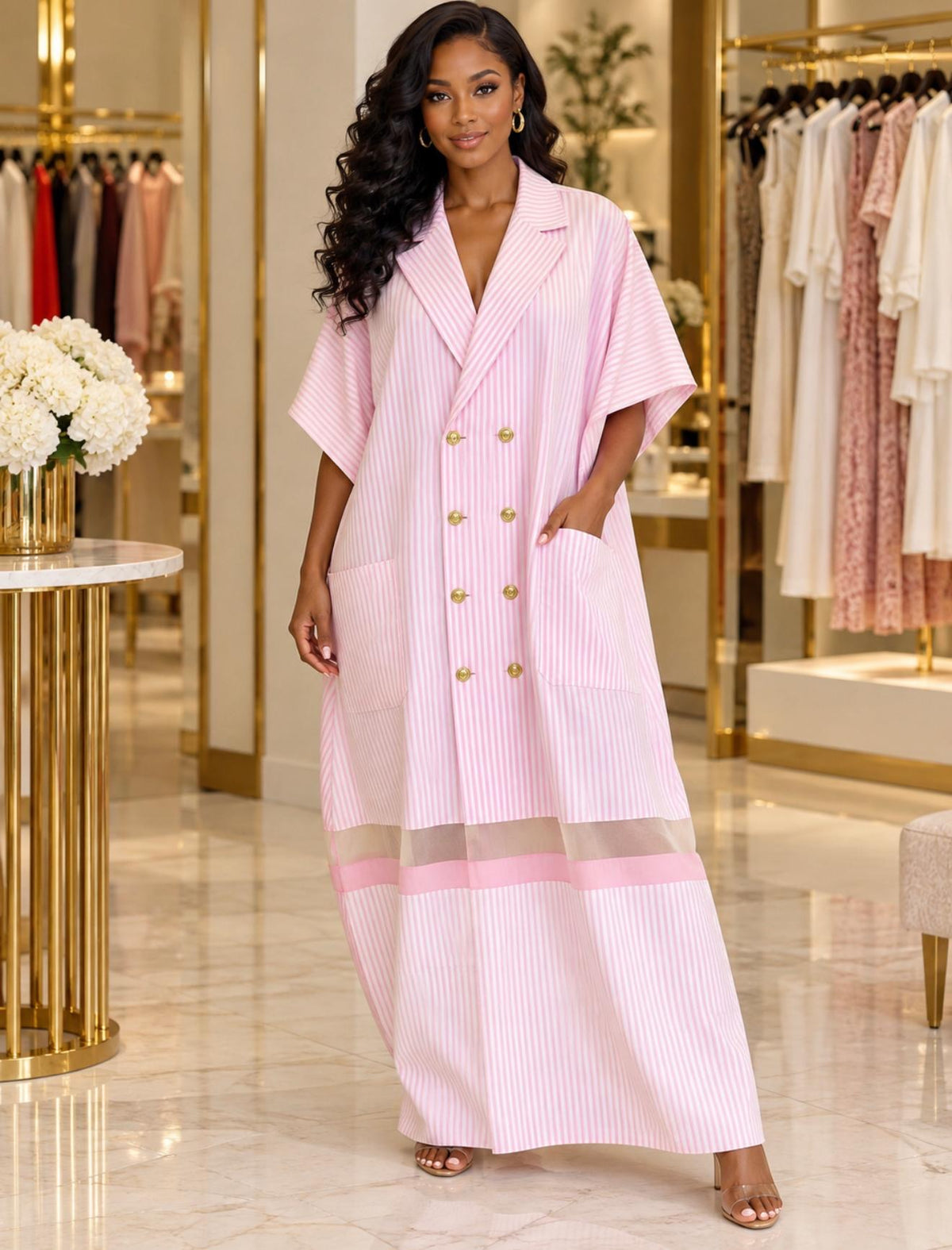 Pink & White Pinstripe Blazer Kaftan