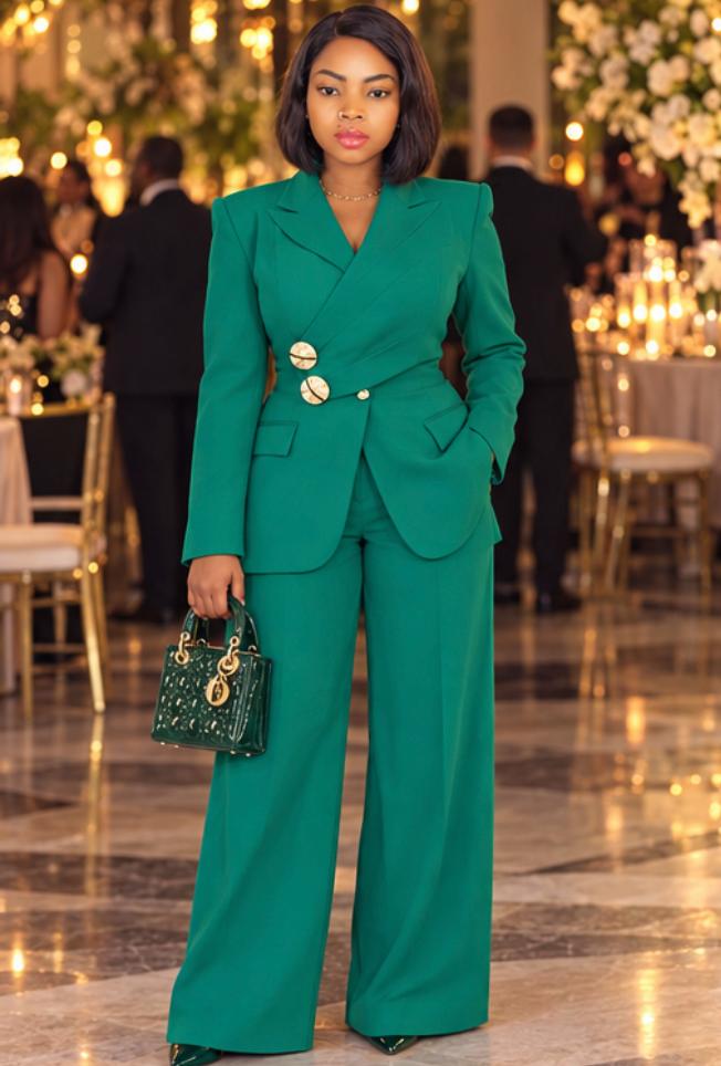 Elegant Women’s Two-Piece Blazer and Palazzo Trouser Set