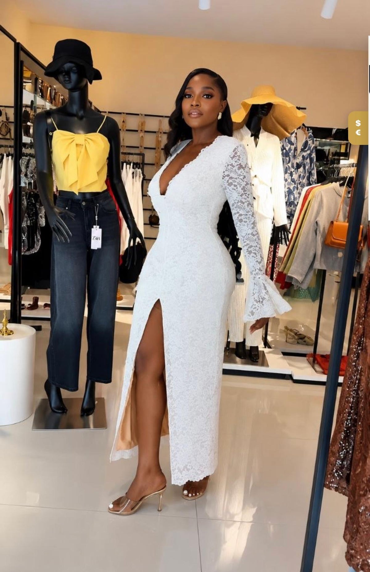 Elegant White Lace Flare Sleeve Maxi Dress