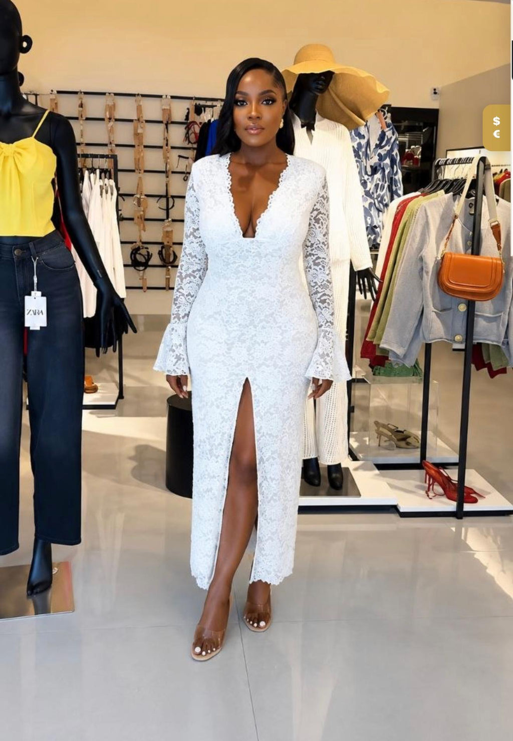 Elegant White Lace Flare Sleeve Maxi Dress