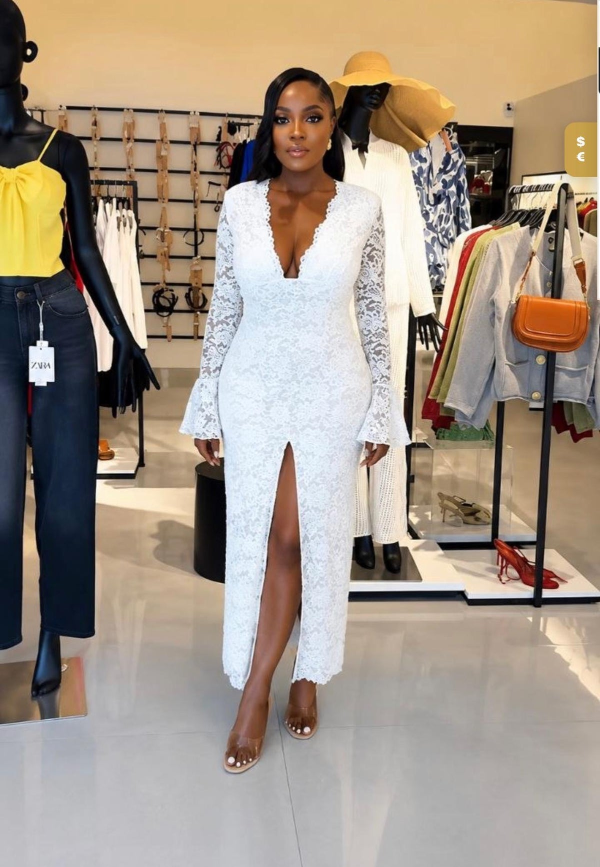 Elegant White Lace Flare Sleeve Maxi Dress