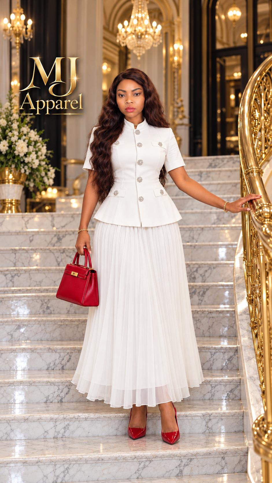 Elegant white Chiffon Two piece set