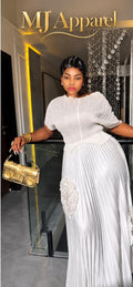 Elegant White Textured Top &amp; Pleated Skirt Set