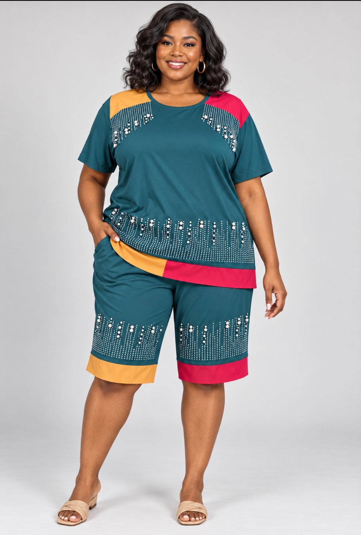 Women’s Embellished Two-Piece Top and Shorts Set