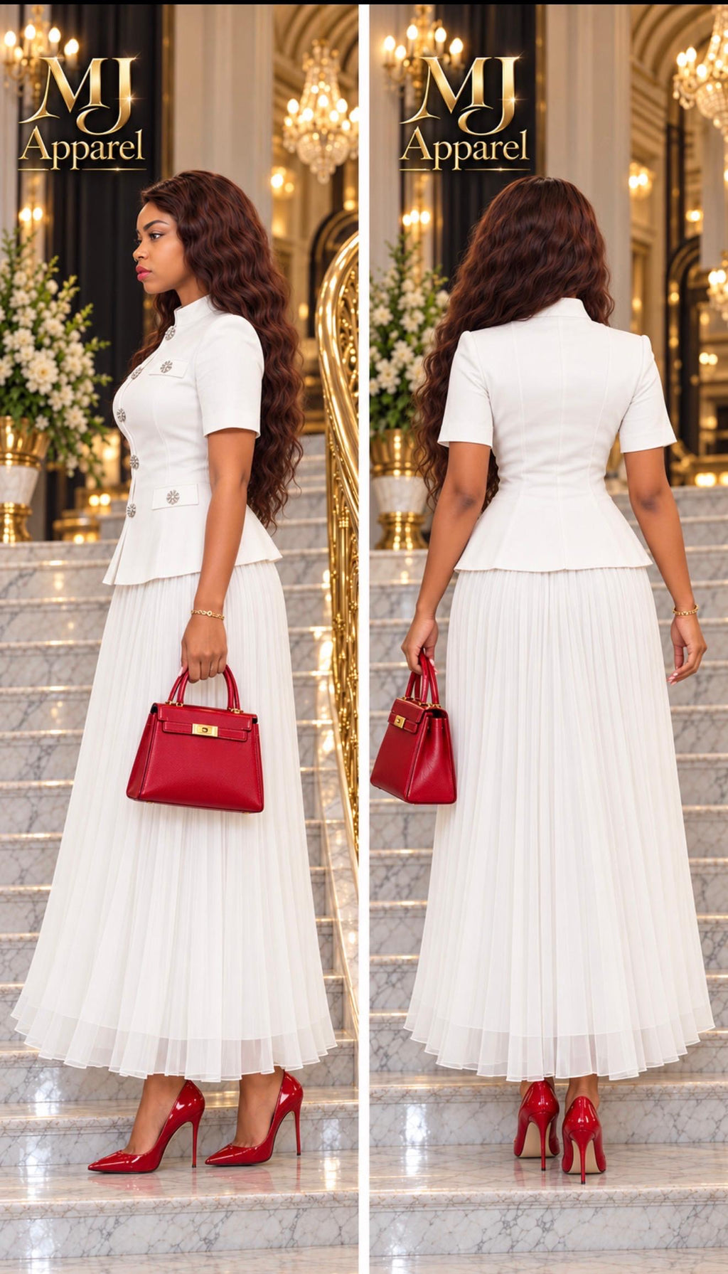 Elegant white Chiffon Two piece set