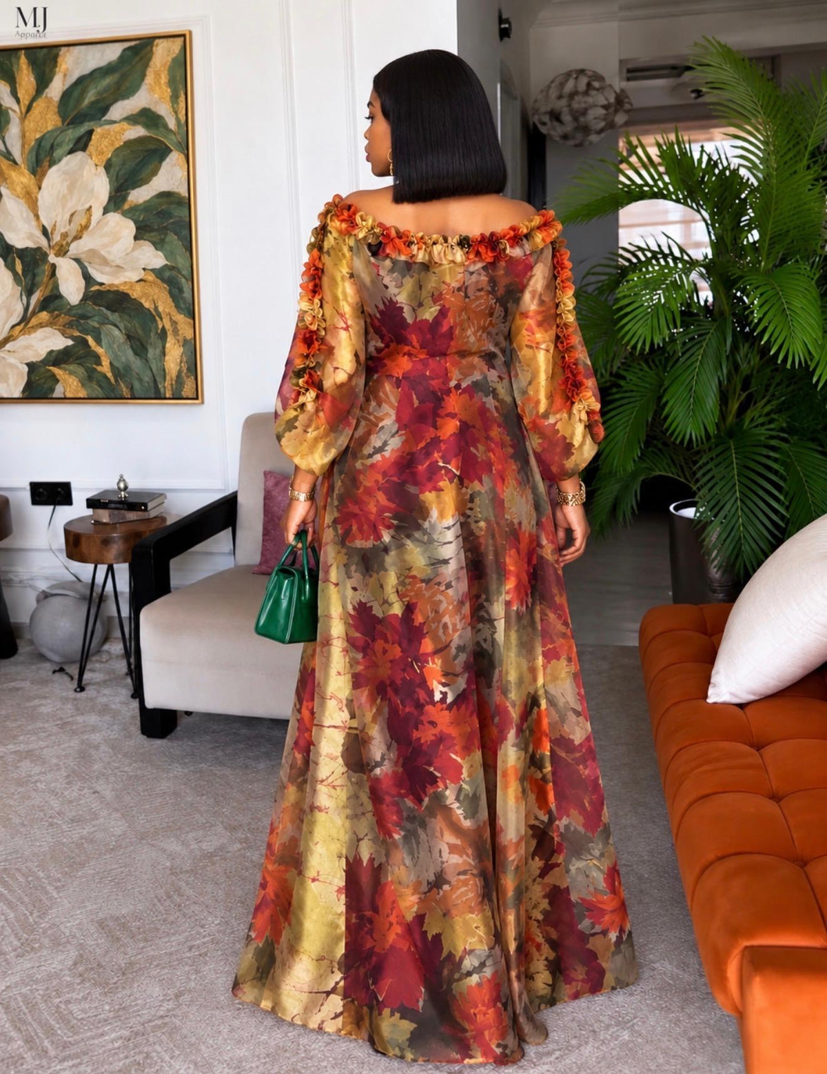 Floral Chiffon Kaftan Dress Set with Black Inner Dress