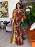Floral Chiffon Kaftan Dress Set with Black Inner Dress