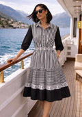 Elegant Black & White Striped Shirt Dress