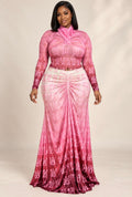 Pink Ombre Printed Two-Piece Maxi Skirt Set