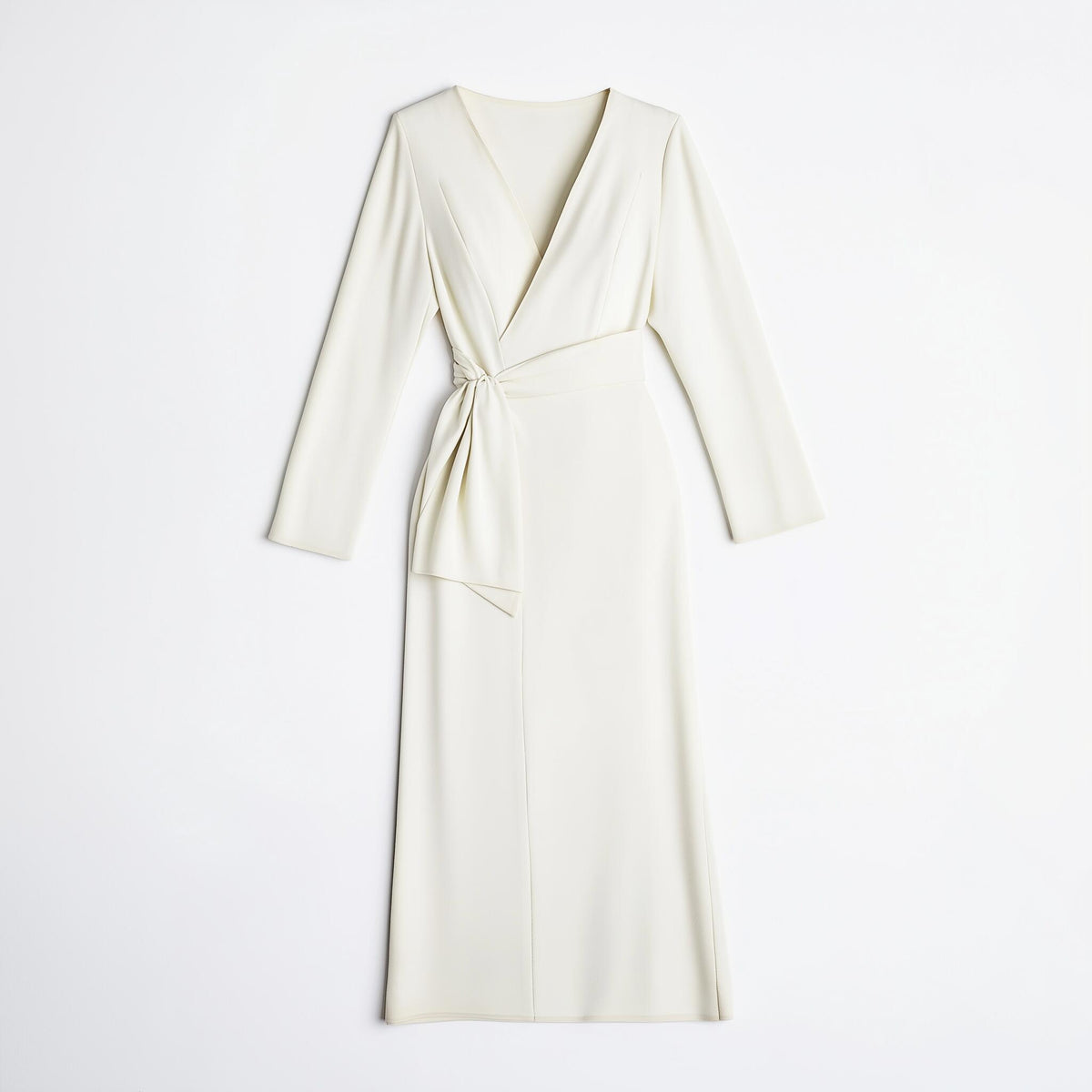 Classy Ivory Long-Sleeve Wrap Dress