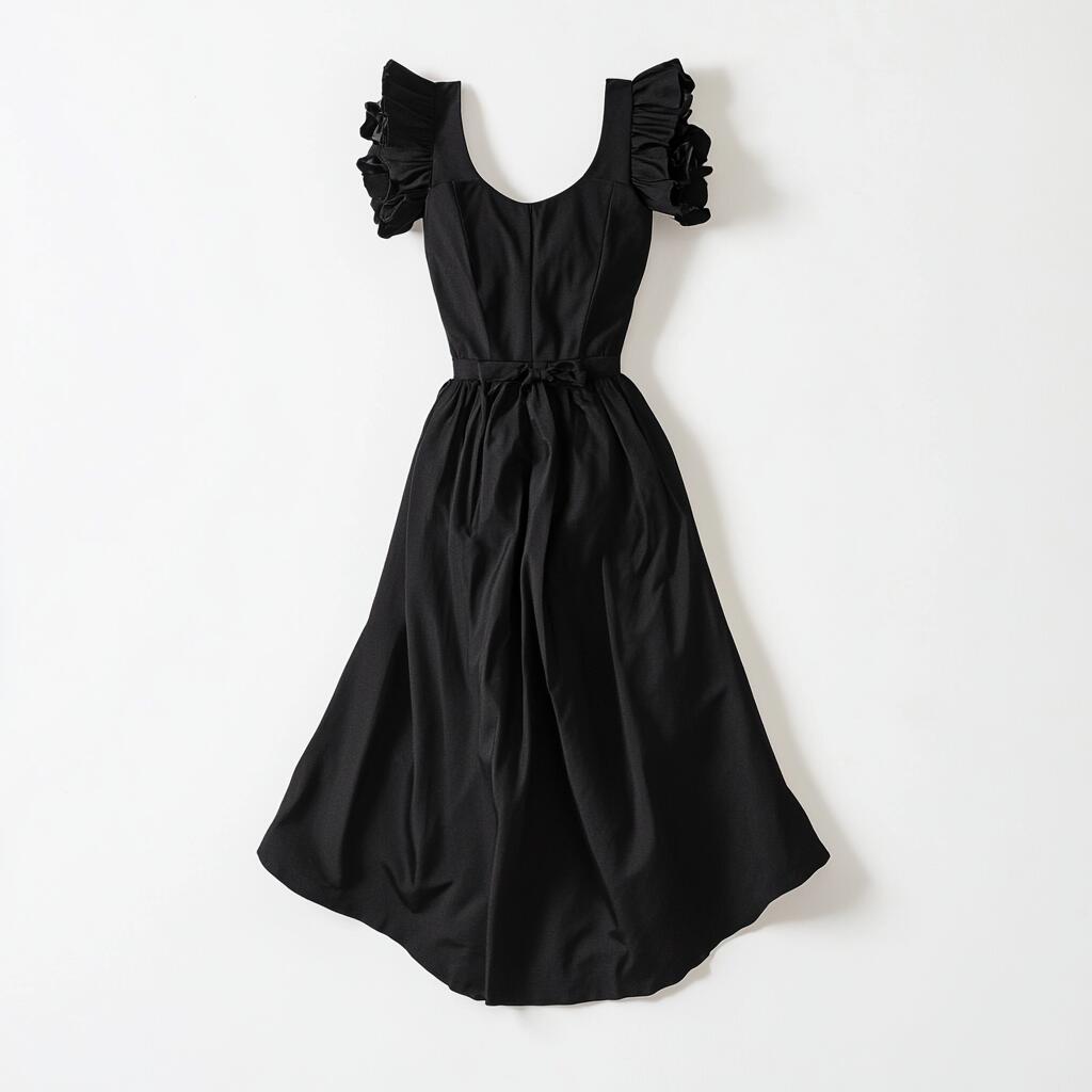 Classy Black Ruffle Sleeve Fit-and-Flare Dress