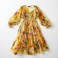 Elegant Yellow Floral Chiffon Maxi Dress